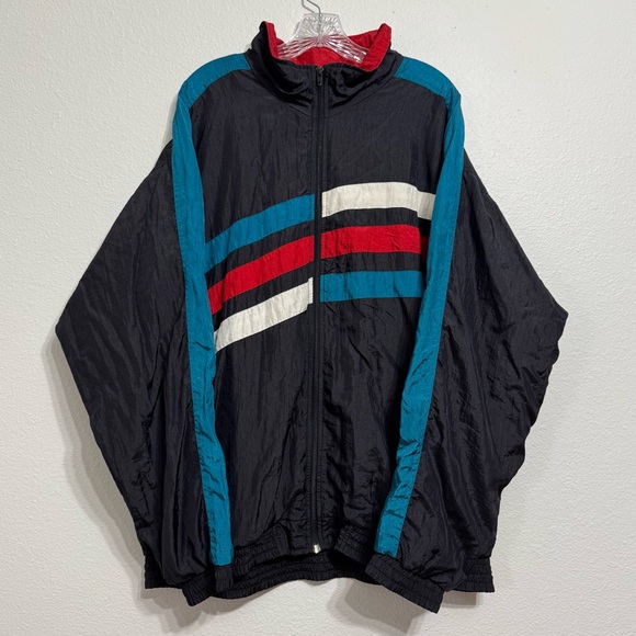 1721 Sportsclub Other - 1721 Sportclub Black Striped Full Zip Windbreaker Jacket Mens Size XL Vintage 90